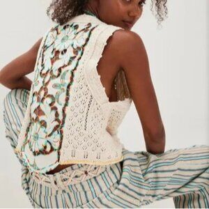 Free People Summer Dreamer Vest Womens S Boho Chic Vintage Floral Charming